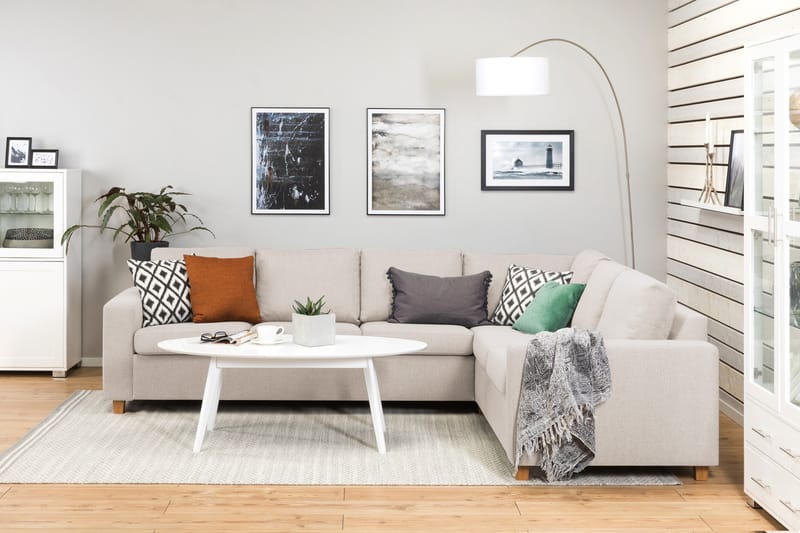 Crazy 5-seters Vendbar L-formet Large Hjørnesofa i Stoff - Beige - Møbler - Sofaer - Hjørnesofaer
