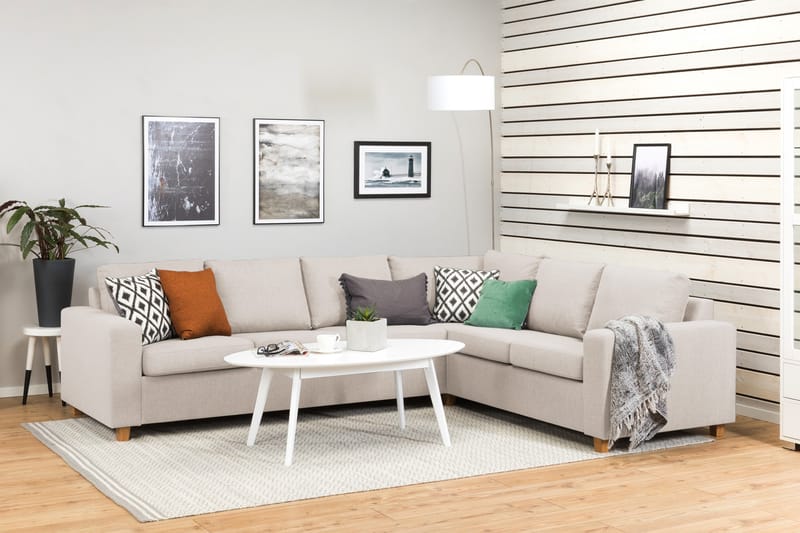 Crazy 5-seters Vendbar L-formet Large Hjørnesofa i Stoff - Beige - Møbler - Sofaer - Hjørnesofaer