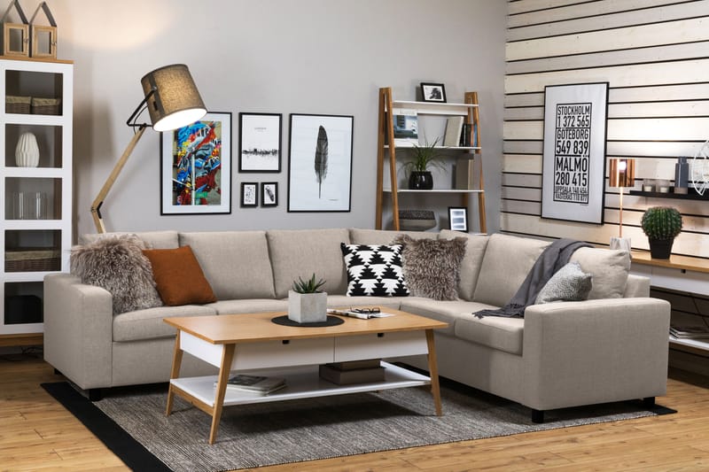 Crazy 5-seters Vendbar L-formet Large Hjørnesofa i Stoff - Beige - Møbler - Sofaer - Hjørnesofaer