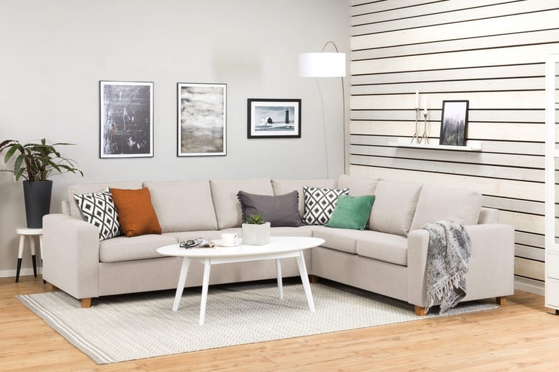 Crazy 5-seters Vendbar L-formet Large Hjørnesofa i Stoff - Beige - Møbler - Sofaer - Hjørnesofaer