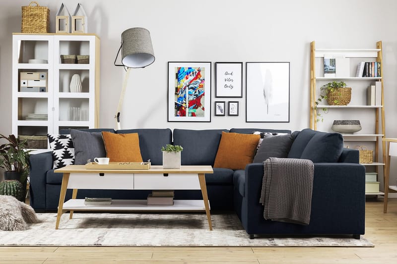 Crazy 5-seters Vendbar L-formet Large Hjørnesofa i Stoff - Blå - Møbler - Sofaer - Hjørnesofaer