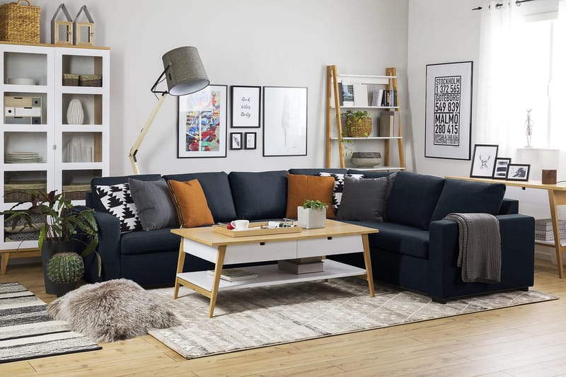 Crazy 5-seters Vendbar L-formet Large Hjørnesofa i Stoff - Blå - Møbler - Sofaer - Hjørnesofaer