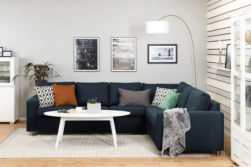 Crazy 5-seters Vendbar L-formet Large Hjørnesofa i Stoff - Blå - Møbler - Sofaer - Hjørnesofaer