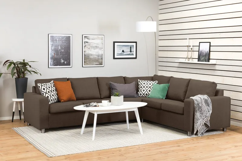 Crazy 5-seters Vendbar L-formet Large Hjørnesofa i Stoff - Brun - Møbler - Sofaer - Hjørnesofaer