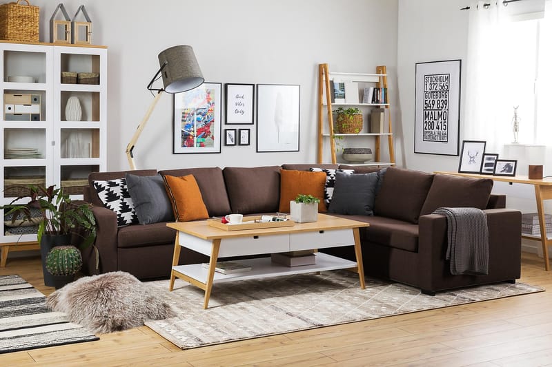 Crazy 5-seters Vendbar L-formet Large Hjørnesofa i Stoff - Brun - Møbler - Sofaer - Hjørnesofaer