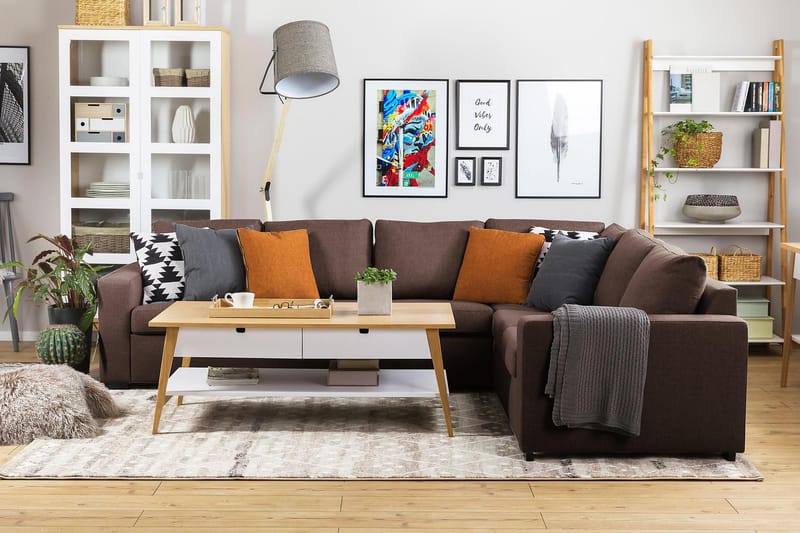 Crazy 5-seters Vendbar L-formet Large Hjørnesofa i Stoff - Brun - Møbler - Sofaer - Hjørnesofaer