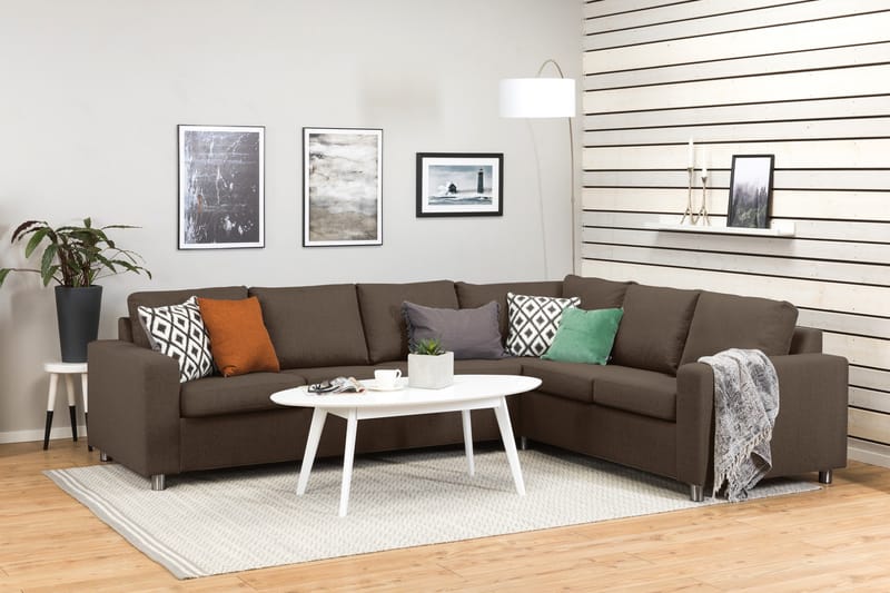 Crazy 5-seters Vendbar L-formet Large Hjørnesofa i Stoff - Brun - Møbler - Sofaer - Hjørnesofaer