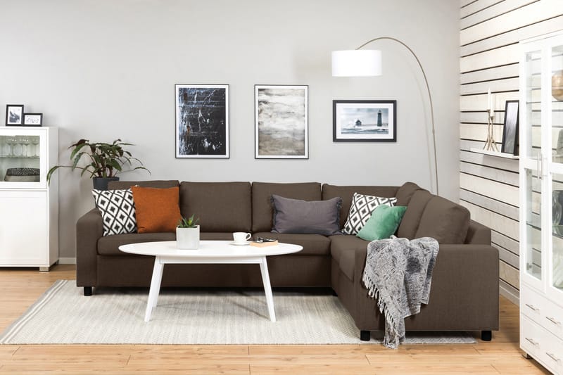 Crazy 5-seters Vendbar L-formet Large Hjørnesofa i Stoff - Brun - Møbler - Sofaer - Hjørnesofaer