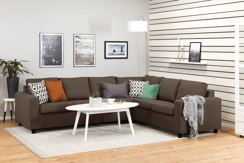 Crazy 5-seters Vendbar L-formet Large Hjørnesofa i Stoff - Brun - Møbler - Sofaer - Hjørnesofaer
