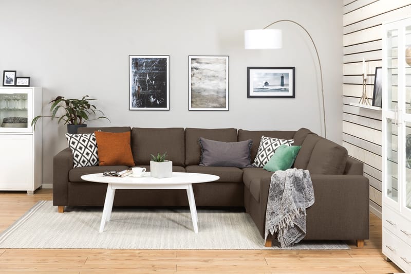 Crazy 5-seters Vendbar L-formet Large Hjørnesofa i Stoff - Brun - Møbler - Sofaer - Hjørnesofaer