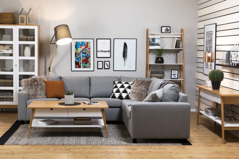 Crazy 5-seters Vendbar L-formet Large Hjørnesofa i Stoff - Grå - Møbler - Sofaer - Hjørnesofaer