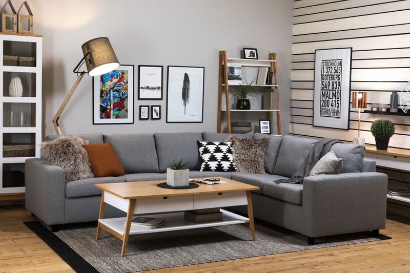 Crazy 5-seters Vendbar L-formet Large Hjørnesofa i Stoff - Grå - Møbler - Sofaer - Hjørnesofaer