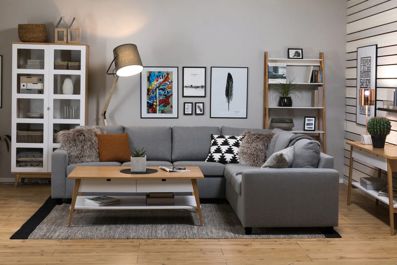 Crazy 5-seters Vendbar L-formet Large Hjørnesofa i Stoff - Grå - Møbler - Sofaer - Hjørnesofaer