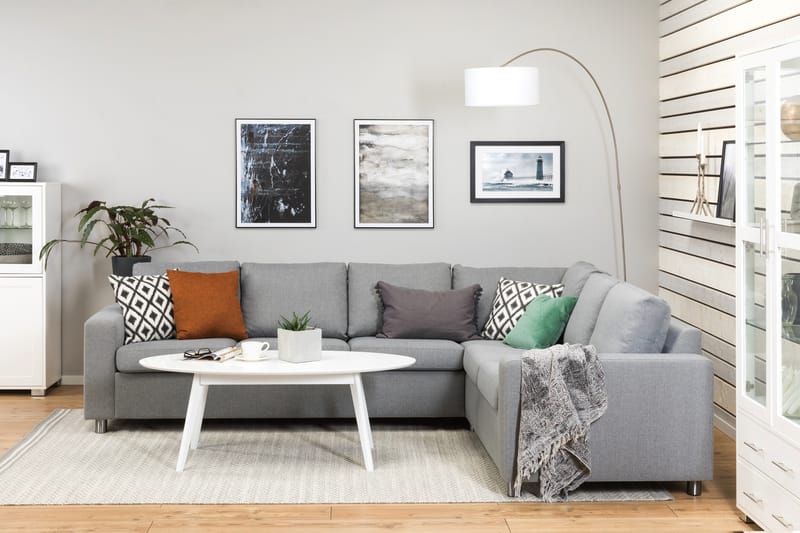 Crazy 5-seters Vendbar L-formet Large Hjørnesofa i Stoff - Grå - Møbler - Sofaer - Hjørnesofaer