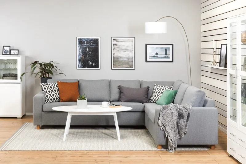 Crazy 5-seters Vendbar L-formet Large Hjørnesofa i Stoff - Grå - Møbler - Sofaer - Hjørnesofaer