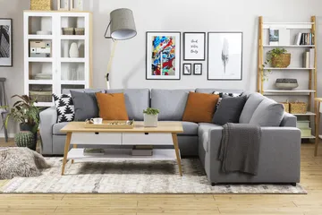 Crazy 5-seters Vendbar L-formet Large Hjørnesofa i Stoff - Grå - Møbler - Sofaer - Hjørnesofaer