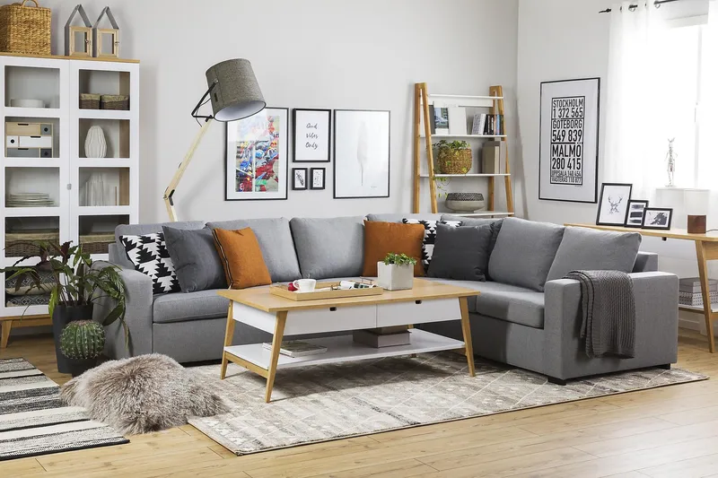 Crazy 5-seters Vendbar L-formet Large Hjørnesofa i Stoff - Grå - Møbler - Sofaer - Hjørnesofaer