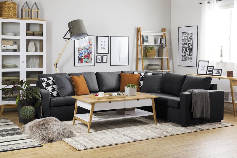 Crazy 5-seters Vendbar L-formet Large Hjørnesofa i Stoff - Mørk grå - Møbler - Sofaer - Hjørnesofaer