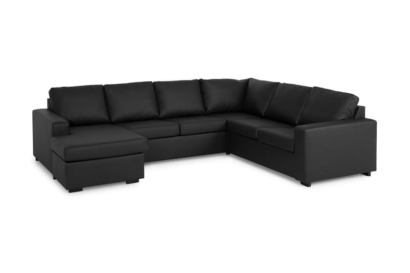 Crazy 5-seters Venstrevendt U-formet Hjørnesofa med Divan i Kunstlær - Svart - Møbler - Sofaer - Hjørnesofaer - Hjørnesofa med divan