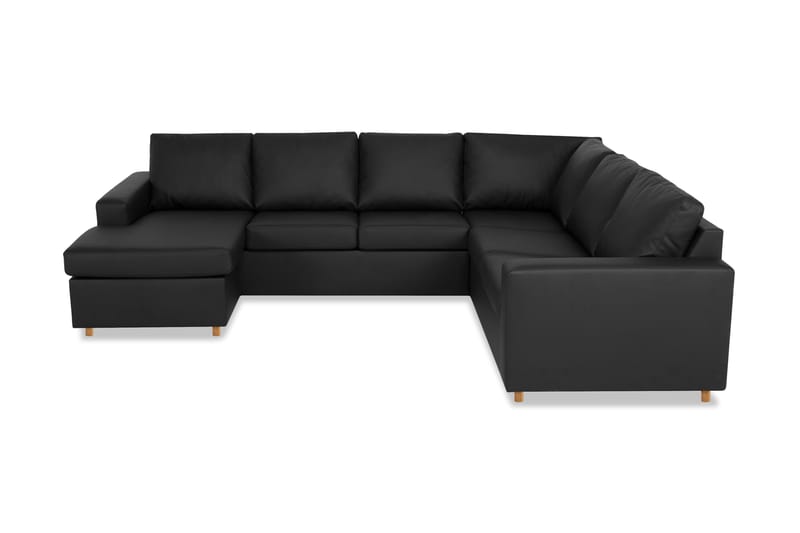 Crazy 5-seters Venstrevendt U-formet Hjørnesofa med Divan i Kunstlær - Svart - Møbler - Sofaer - Hjørnesofaer