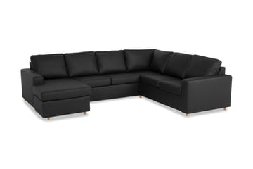 Crazy 5-seters Venstrevendt U-formet Hjørnesofa med Divan i Kunstlær - Svart - Møbler - Sofaer - Hjørnesofaer