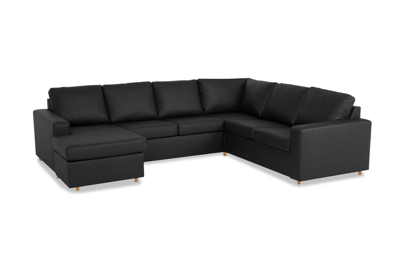 Crazy 5-seters Venstrevendt U-formet Hjørnesofa med Divan i Kunstlær - Svart - Møbler - Sofaer - Hjørnesofaer