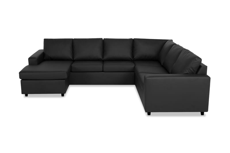 Crazy 5-seters Venstrevendt U-formet Hjørnesofa med Divan i Kunstlær - Svart - Møbler - Sofaer - Hjørnesofaer
