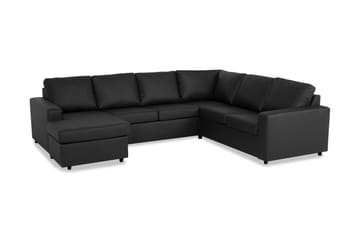 Crazy 5-seters Venstrevendt U-formet Hjørnesofa med Divan i Kunstlær - Svart - Møbler - Sofaer - Hjørnesofaer - Hjørnesofa med divan