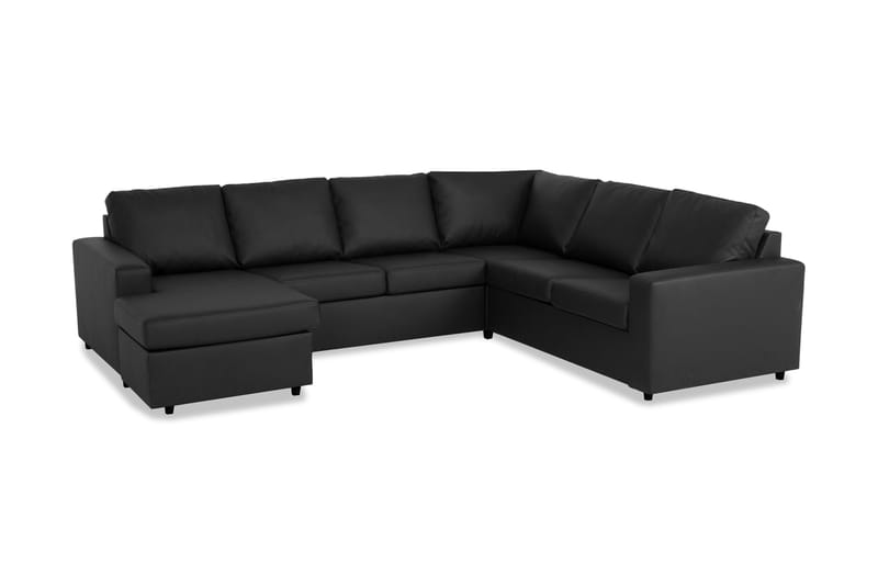 Crazy 5-seters Venstrevendt U-formet Hjørnesofa med Divan i Kunstlær - Svart - Møbler - Sofaer - Hjørnesofaer - Hjørnesofa med divan