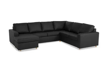 Crazy 5-seters Venstrevendt U-formet Hjørnesofa med Divan i Kunstlær - Svart - Møbler - Sofaer - Hjørnesofaer - Hjørnesofa med divan