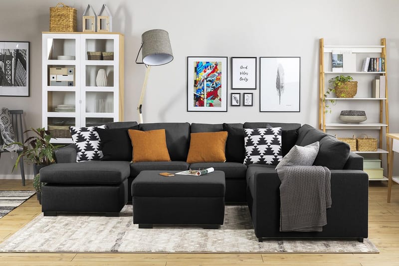 Crazy 5-seters Venstrevendt U-formet Hjørnesofa med Divan i Stoff - Antrasitt - Møbler - Sofaer - Hjørnesofaer - Hjørnesofa med divan