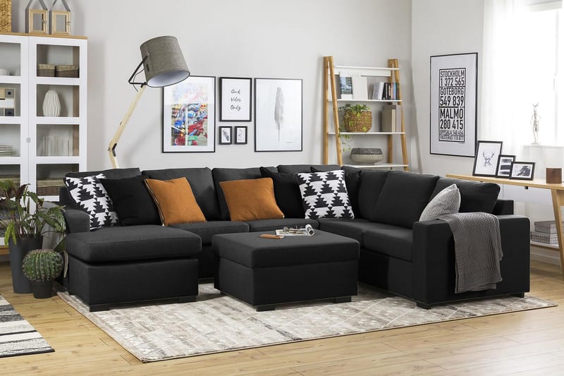 Crazy 5-seters Venstrevendt U-formet Hjørnesofa med Divan i Stoff - Antrasitt - Møbler - Sofaer - Hjørnesofaer - Hjørnesofa med divan