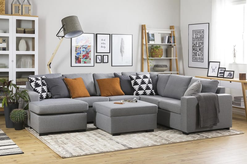 Crazy 5-seters Venstrevendt U-formet Hjørnesofa med Divan i Stoff - Grå - Møbler - Sofaer - Hjørnesofaer - Hjørnesofa med divan