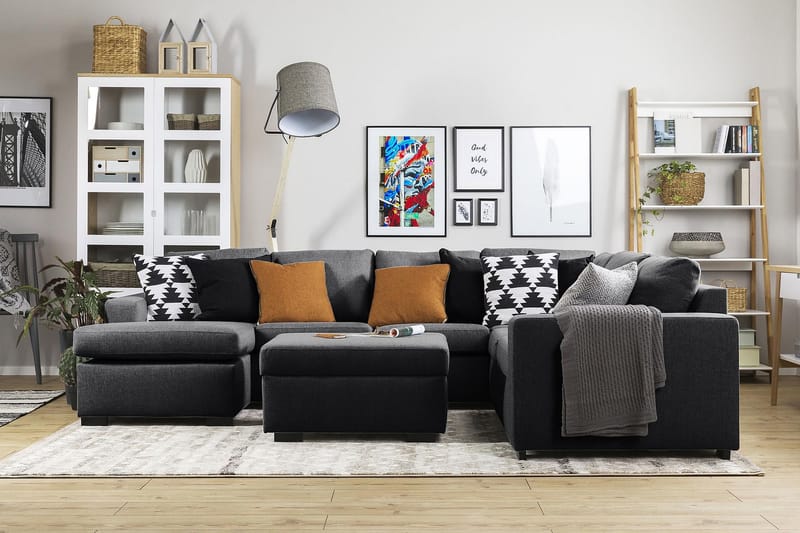 Crazy 5-seters Venstrevendt U-formet Hjørnesofa med Divan i Stoff - Mørk grå - Møbler - Sofaer - Hjørnesofaer