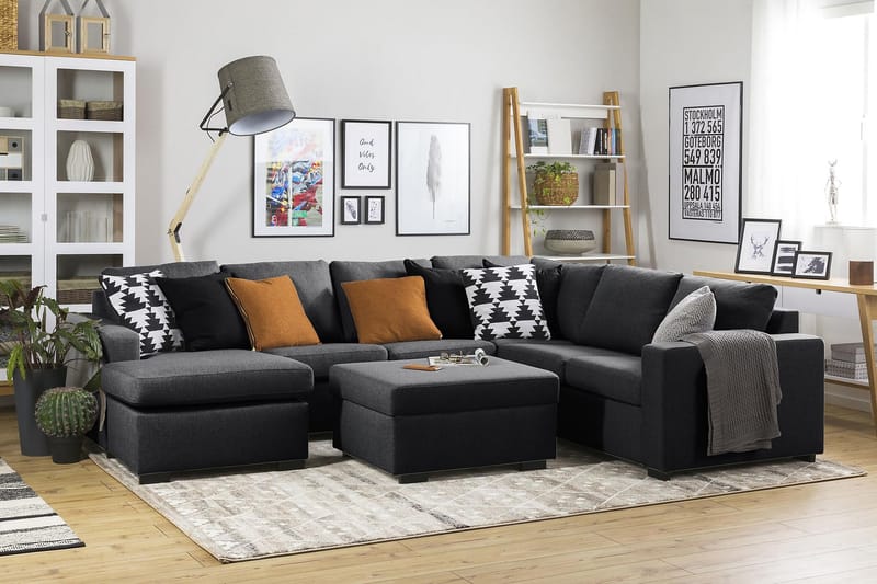 Crazy 5-seters Venstrevendt U-formet Hjørnesofa med Divan i Stoff - Mørk grå - Møbler - Sofaer - Hjørnesofaer