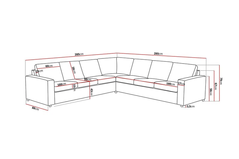 Crazy 6-seters Vendbar L-formet X-Large Hjørnesofa i Stoff - Antrasitt - Møbler - Sofaer - Hjørnesofaer