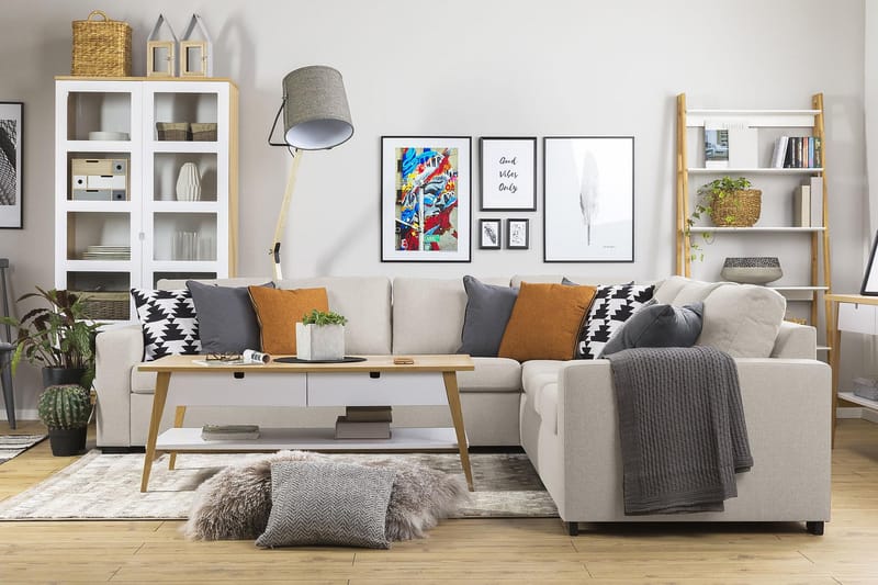 Crazy 6-seters Vendbar L-formet X-Large Hjørnesofa i Stoff - Beige - Møbler - Sofaer - Hjørnesofaer