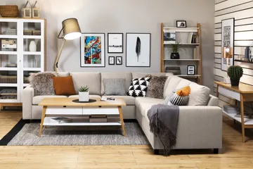 Crazy 6-seters Vendbar L-formet X-Large Hjørnesofa i Stoff - Beige - Møbler - Sofaer - Hjørnesofaer