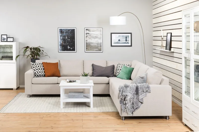 Crazy 6-seters Vendbar L-formet X-Large Hjørnesofa i Stoff - Beige - Møbler - Sofaer - Hjørnesofaer