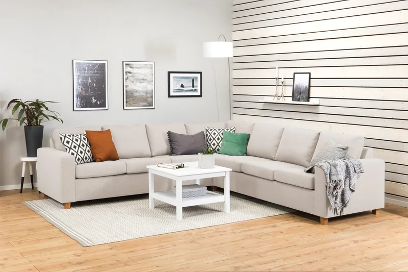 Crazy 6-seters Vendbar L-formet X-Large Hjørnesofa i Stoff - Beige - Møbler - Sofaer - Hjørnesofaer