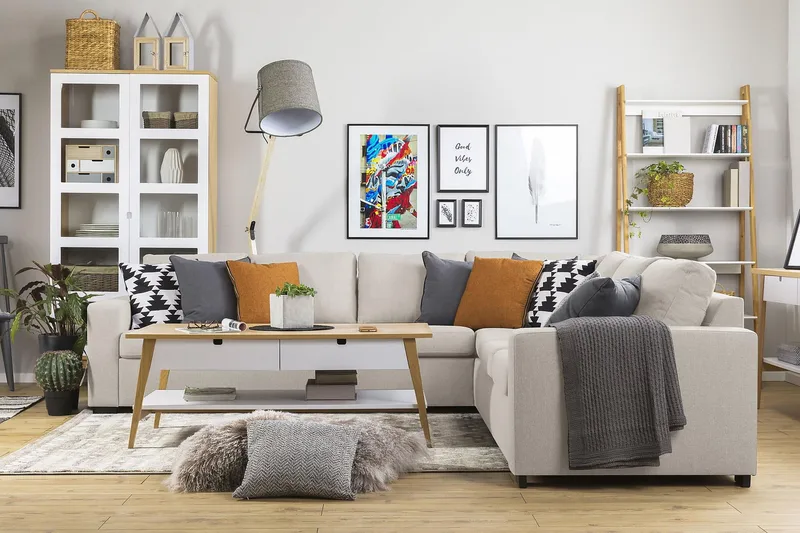Crazy 6-seters Vendbar L-formet X-Large Hjørnesofa i Stoff - Beige - Møbler - Sofaer - Hjørnesofaer