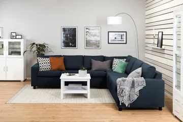 Crazy 6-seters Vendbar L-formet X-Large Hjørnesofa i Stoff - Blå - Møbler - Sofaer - Hjørnesofaer