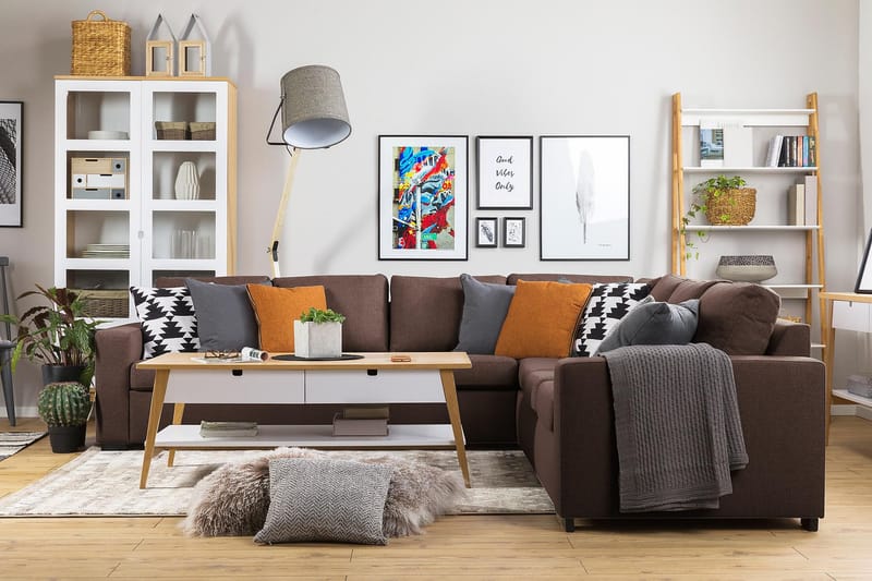 Crazy 6-seters Vendbar L-formet X-Large Hjørnesofa i Stoff - Brun - Møbler - Sofaer - Hjørnesofaer