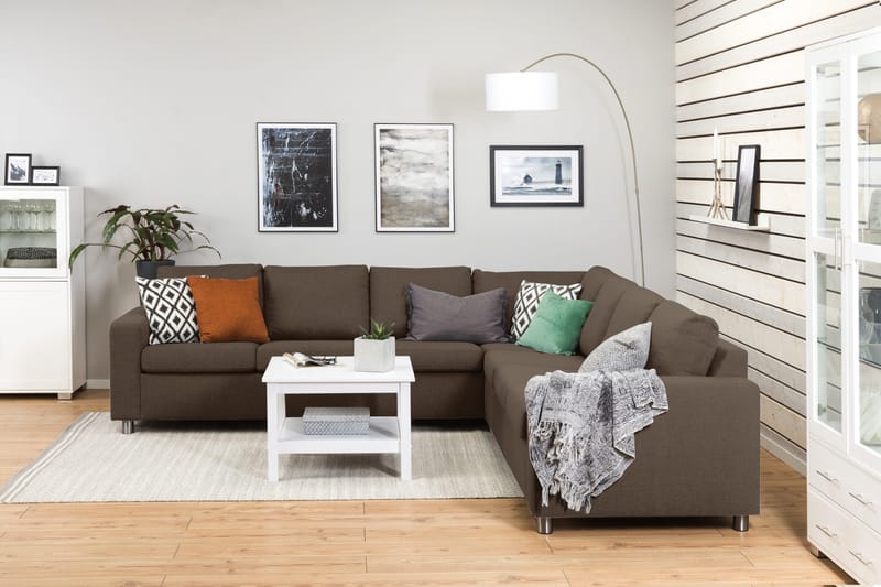 Crazy 6-seters Vendbar L-formet X-Large Hjørnesofa i Stoff - Brun - Møbler - Sofaer - Hjørnesofaer