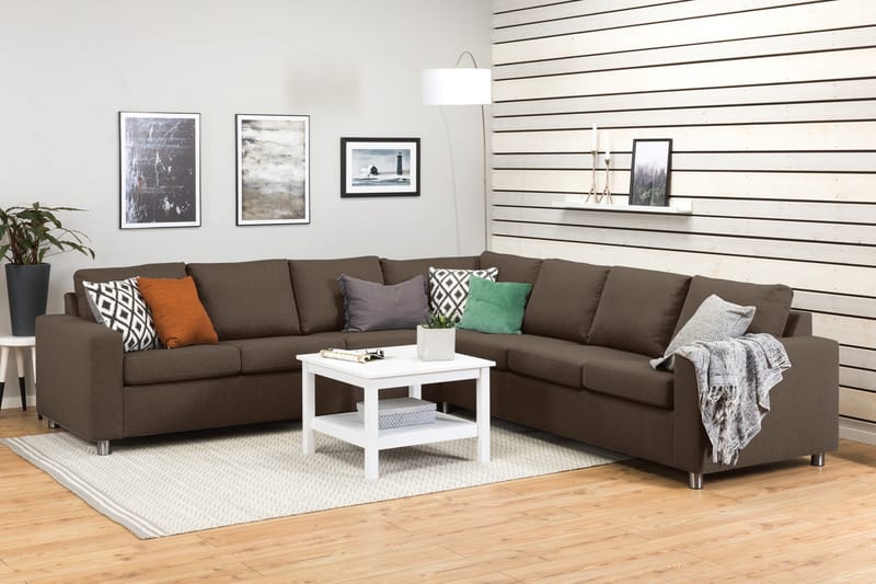 Crazy 6-seters Vendbar L-formet X-Large Hjørnesofa i Stoff - Brun - Møbler - Sofaer - Hjørnesofaer