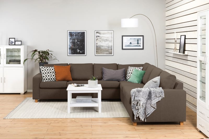 Crazy 6-seters Vendbar L-formet X-Large Hjørnesofa i Stoff - Brun - Møbler - Sofaer - Hjørnesofaer