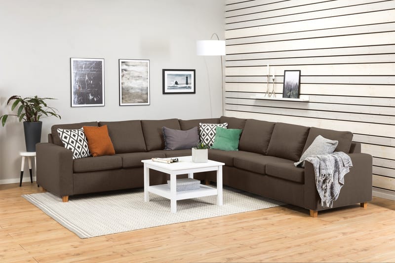 Crazy 6-seters Vendbar L-formet X-Large Hjørnesofa i Stoff - Brun - Møbler - Sofaer - Hjørnesofaer