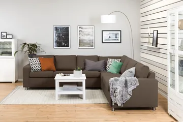 Crazy 6-seters Vendbar L-formet X-Large Hjørnesofa i Stoff - Brun - Møbler - Sofaer - Hjørnesofaer