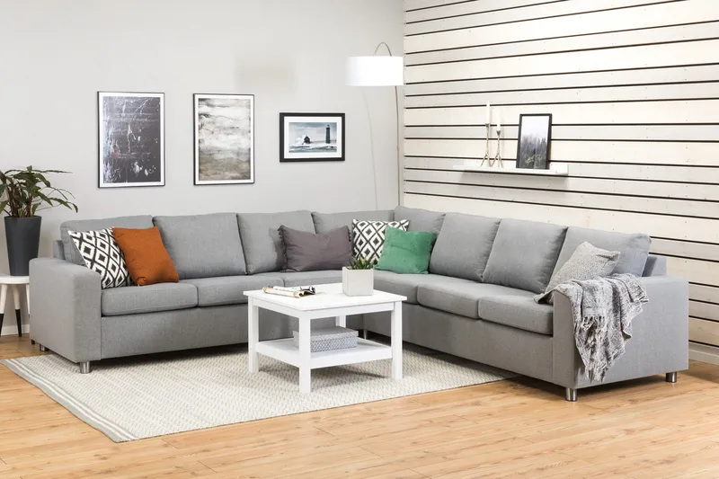 Crazy 6-seters Vendbar L-formet X-Large Hjørnesofa i Stoff - Grå - Møbler - Sofaer - Hjørnesofaer