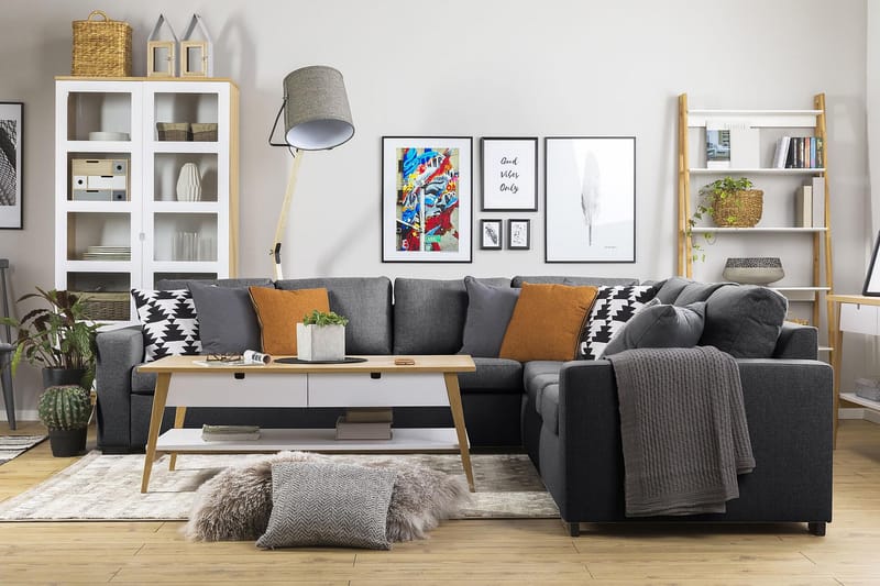 Crazy 6-seters Vendbar L-formet X-Large Hjørnesofa i Stoff - Mørk grå - Møbler - Sofaer - Hjørnesofaer
